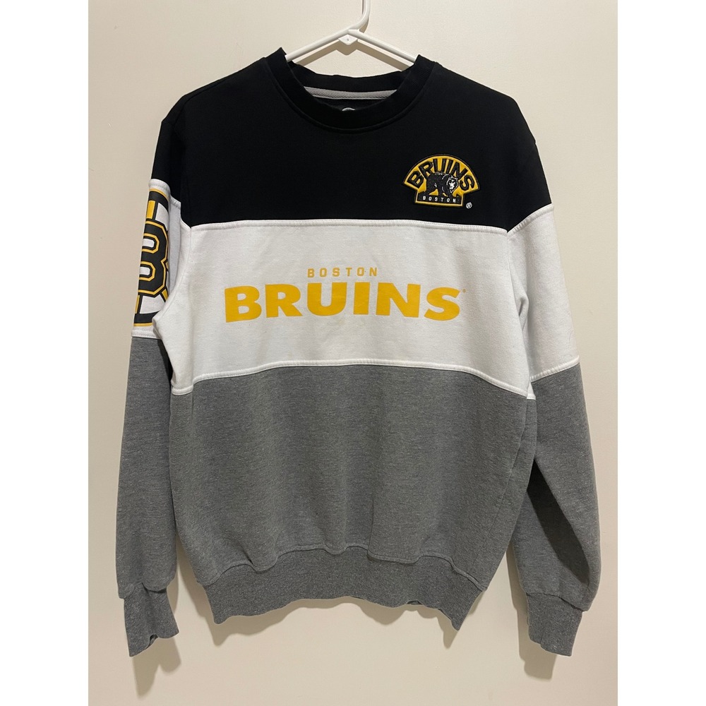 Boston Bruins NHL Colorblock Sweatshirt Mens Large Black White Grey Crewneck